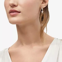 Diamonart Cross Womens Lab Created White Cubic Zirconia Sterling Silver Cross Drop Earrings