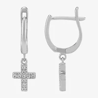 Diamonart Cross Womens Lab Created White Cubic Zirconia Sterling Silver Cross Drop Earrings