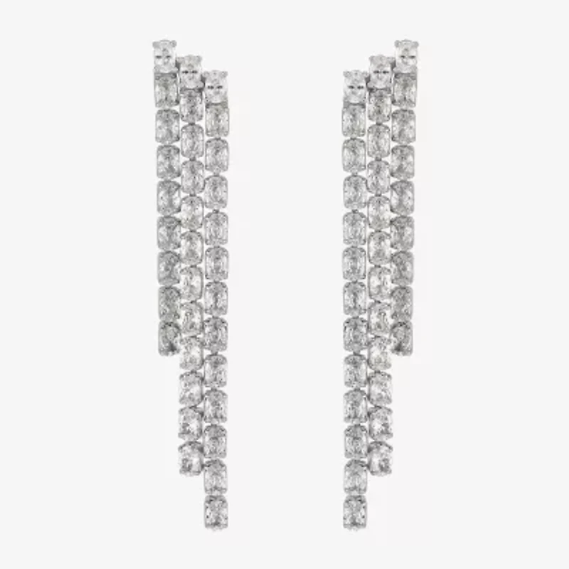 Diamonart Womens Lab Created White Cubic Zirconia Sterling Silver Drop Earrings