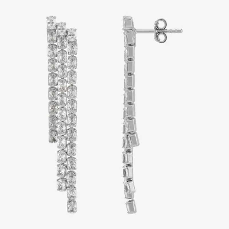 Diamonart Womens Lab Created White Cubic Zirconia Sterling Silver Drop Earrings