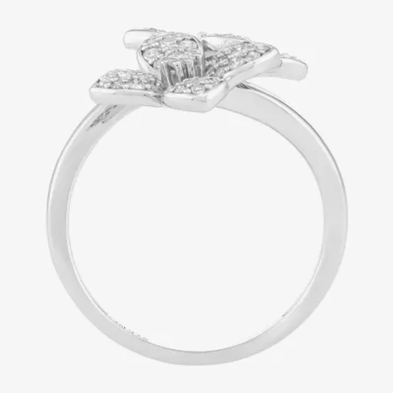 (H-I, Si1) Womens 1/2 CT. T.W. Lab Grown White Diamond Sterling Silver Flower Bypass  Cocktail Ring