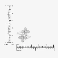 (H-I, Si1) Womens 1/2 CT. T.W. Lab Grown White Diamond Sterling Silver Flower Bypass  Cocktail Ring