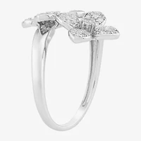 (H-I, Si1) Womens 1/2 CT. T.W. Lab Grown White Diamond Sterling Silver Flower Bypass  Cocktail Ring