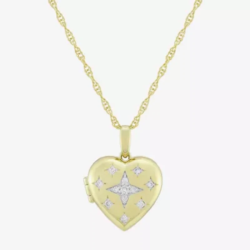 (H-I, Si1) Womens 1/6 CT. T.W. Lab Grown White Diamond 14K Gold Over Silver Heart 18 Inch Pendant Necklace