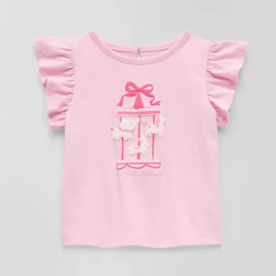 Okie Dokie Baby Girls Round Neck Short Sleeve Regular Fit Graphic T-Shirt