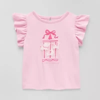 Okie Dokie Baby Girls Round Neck Short Sleeve Regular Fit Graphic T-Shirt