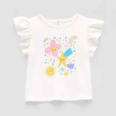 Okie Dokie Baby Girls Round Neck Short Sleeve Regular Fit Graphic T-Shirt