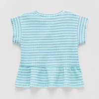 Okie Dokie Toddler Girls Round Neck Short Sleeve Peplum Top