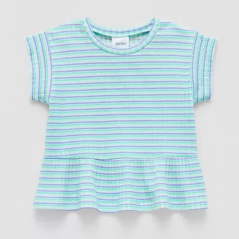Okie Dokie Toddler Girls Round Neck Short Sleeve Peplum Top