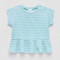 Okie Dokie Toddler Girls Round Neck Short Sleeve Peplum Top