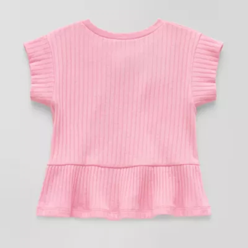 Okie Dokie Toddler & Little Girls Round Neck Short Sleeve Peplum Top