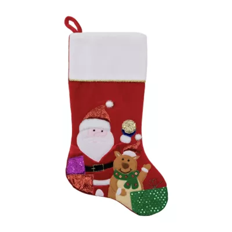 20.5'' Red and White Glittered Santa Claus and Reindeer Christmas Stocking