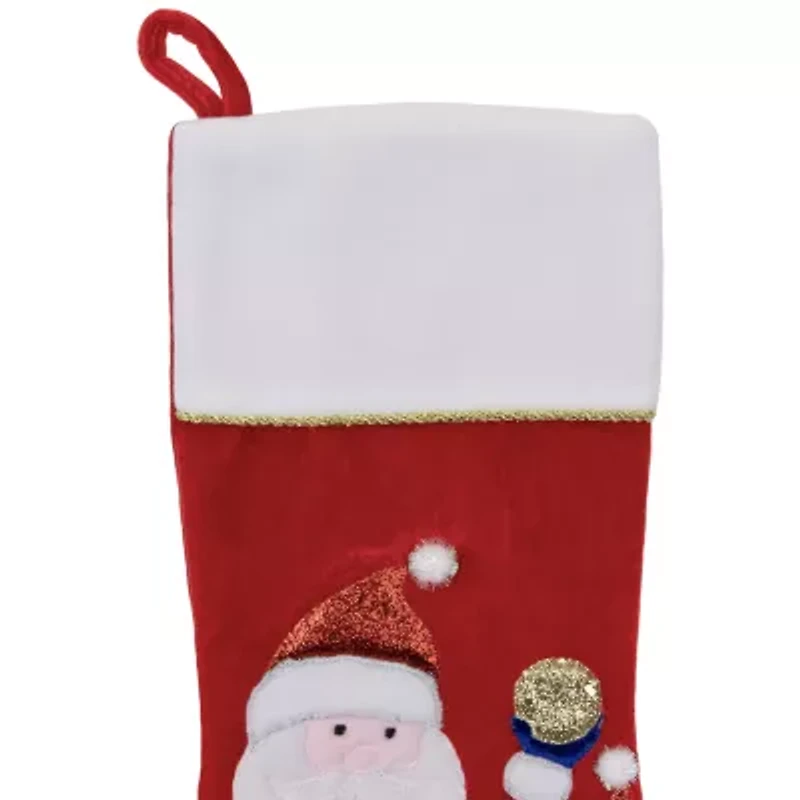 20.5'' Red and White Glittered Santa Claus and Reindeer Christmas Stocking