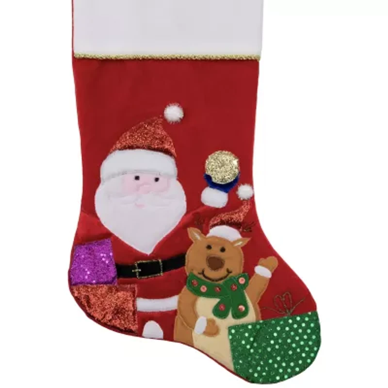 20.5'' Red and White Glittered Santa Claus and Reindeer Christmas Stocking
