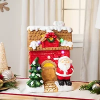 16'' Red LED Lighted House with Santa Musical Christmas Tabletop Figurine