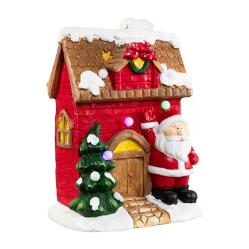 16'' Red LED Lighted House with Santa Musical Christmas Tabletop Figurine