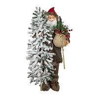 48'' Santa Claus with Artificial Flocked Alpine Tree Christmas Figure