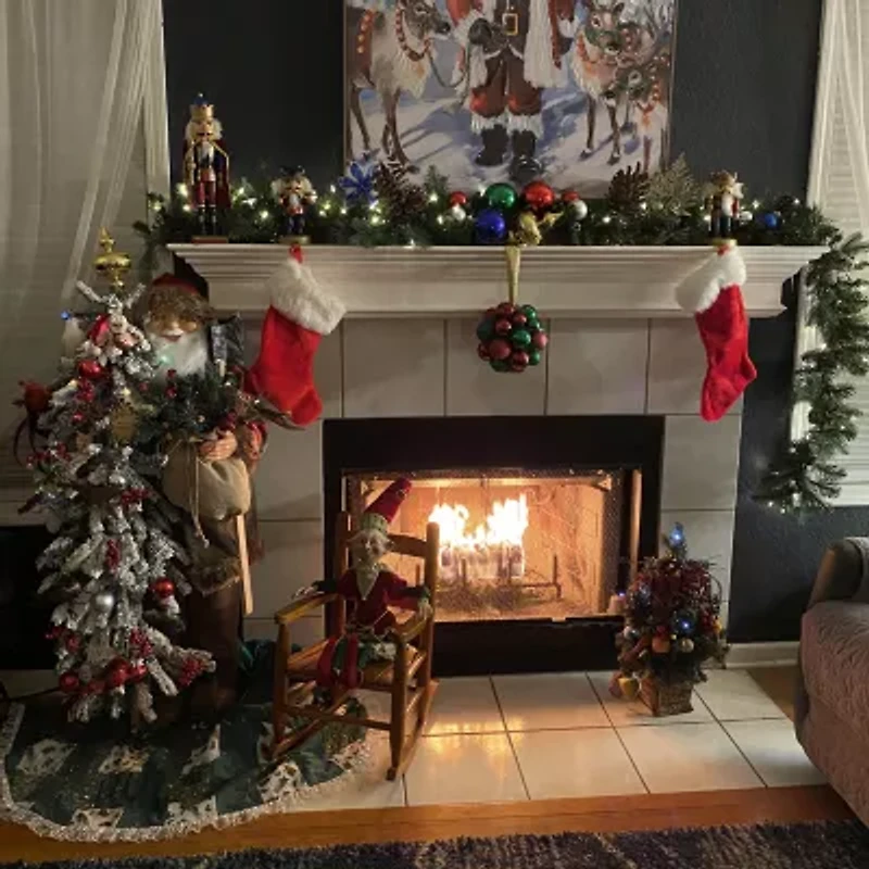 48'' Santa Claus with Artificial Flocked Alpine Tree Christmas Figure