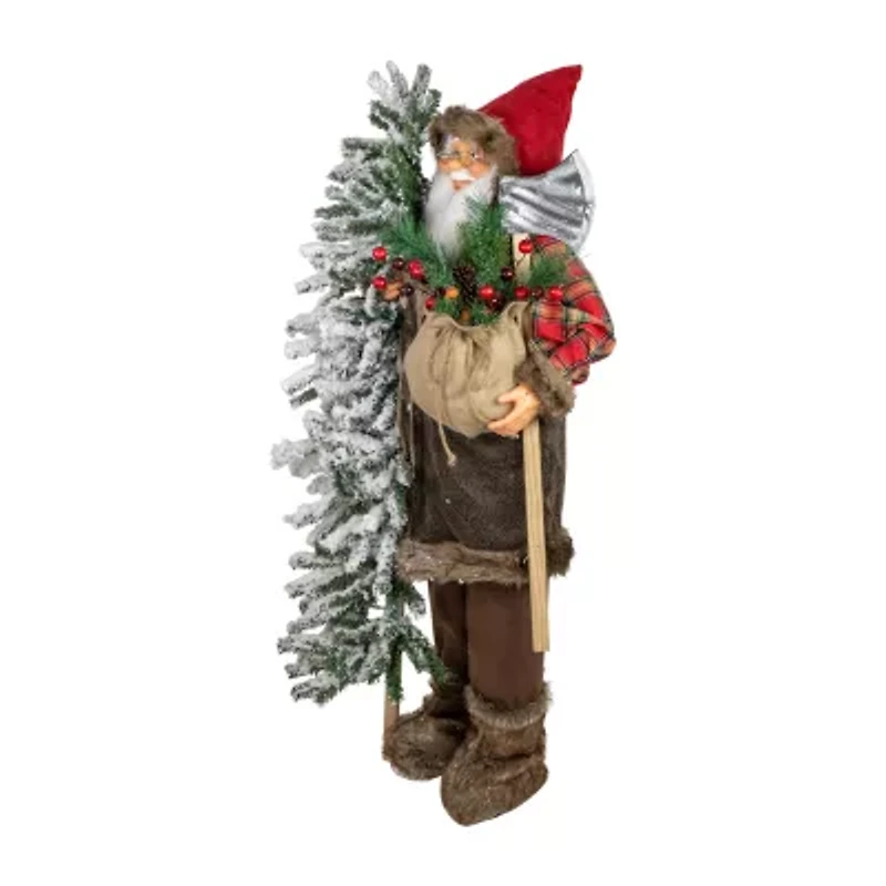 48'' Santa Claus with Artificial Flocked Alpine Tree Christmas Figure