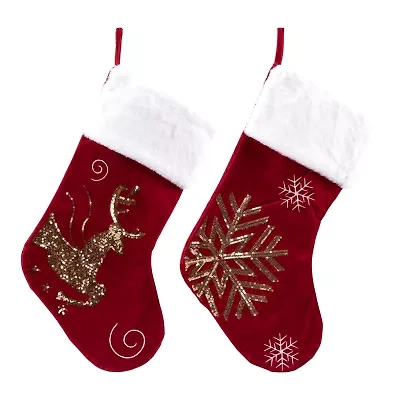 Northlight 20" Set Of 2 Reindeer And Snowflake Sequin Christmas Stocking