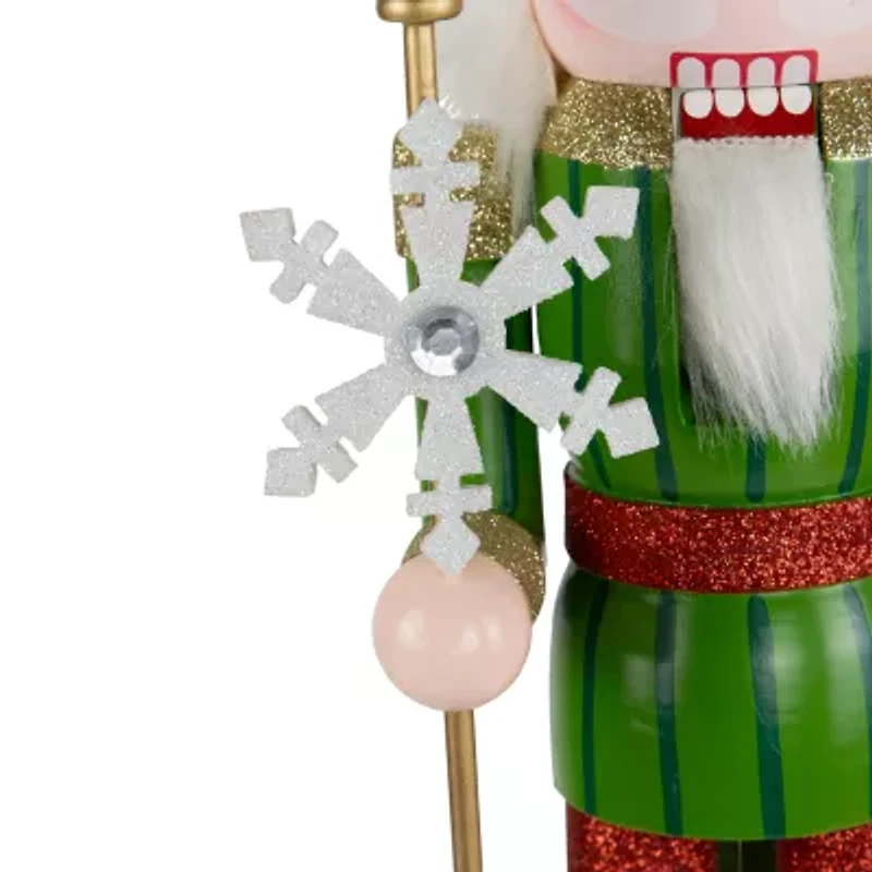 Northlight Glittered With Snowflake Scepter Figure - 15in - Red And Green Wood Christmas Nutcracker