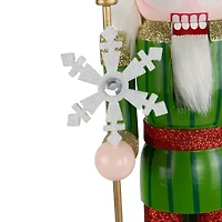 Northlight Glittered With Snowflake Scepter Figure - 15in - Red And Green Wood Christmas Nutcracker