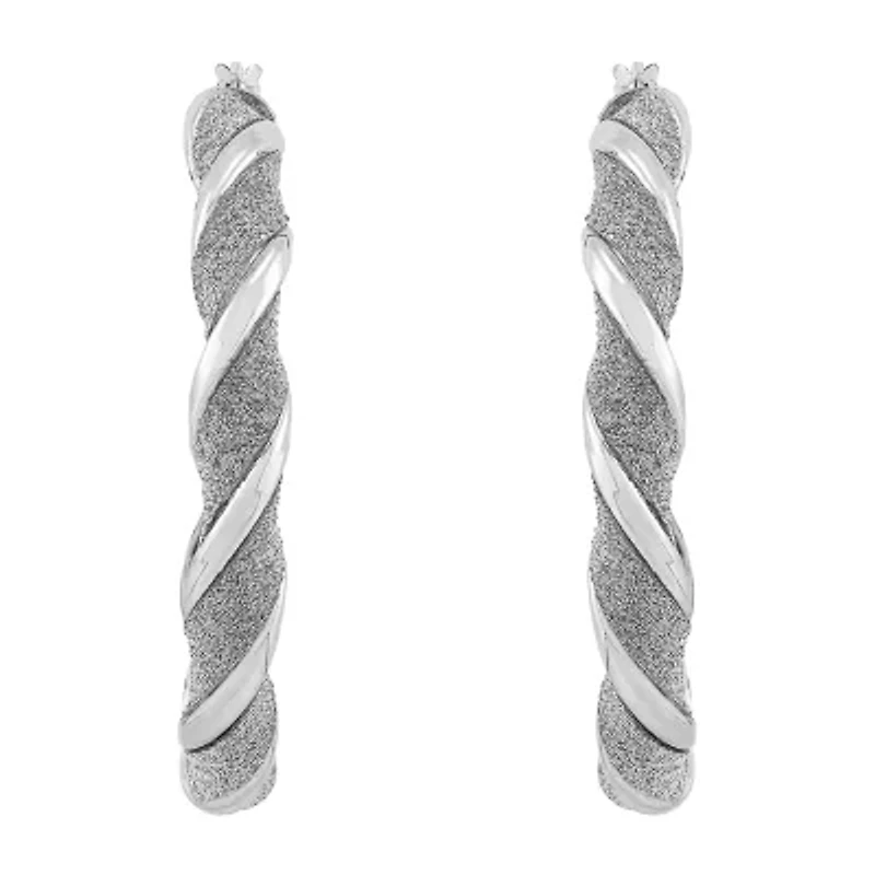 Womens Sterling Silver 40mm Round Hoop Earrings