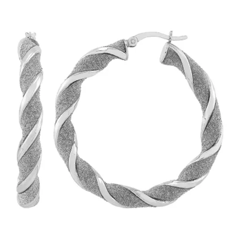 Womens Sterling Silver 40mm Round Hoop Earrings