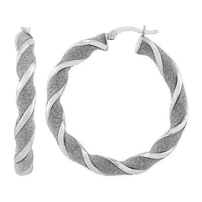 Womens Sterling Silver 40mm Round Hoop Earrings