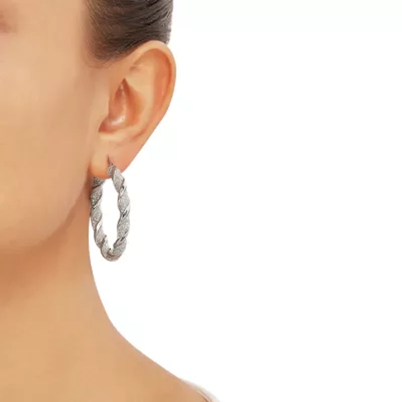 Womens Sterling Silver 40mm Round Hoop Earrings