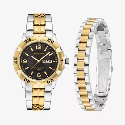 Armitron Mens Silver Tone Stainless Steel 2-pc. Watch Boxed Set 20 5538bkttst