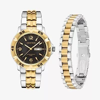 Armitron Mens Silver Tone Stainless Steel 2-pc. Watch Boxed Set 20 5538bkttst