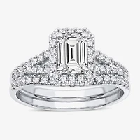 Signature By Modern Bride (H-I / Si1-Si2) Womens 1 3/8 CT. T.W. Lab Grown White Diamond 10K Gold Side Stone Halo Bridal Set