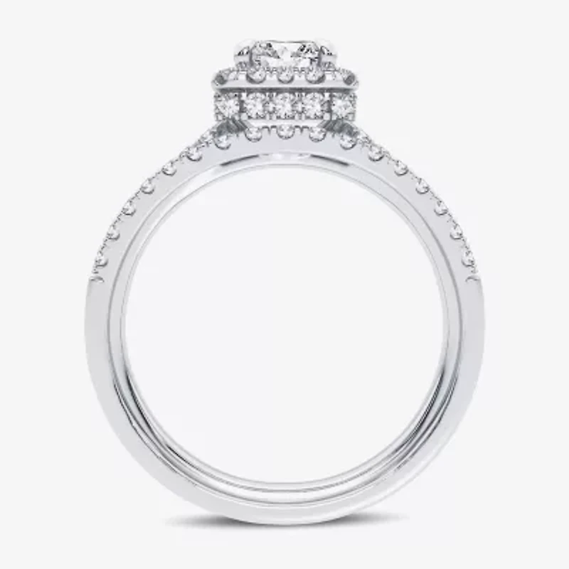 Signature By Modern Bride (H-I / Si1-Si2) Womens 1 3/8 CT. T.W. Lab Grown White Diamond 10K Gold Side Stone Halo Bridal Set
