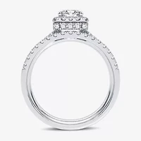 Signature By Modern Bride (H-I / Si1-Si2) Womens 1 3/8 CT. T.W. Lab Grown White Diamond 10K Gold Side Stone Halo Bridal Set