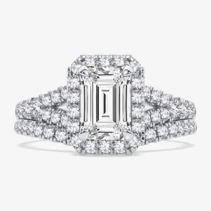 Signature By Modern Bride (H-I / Si1-Si2) Womens 1 3/8 CT. T.W. Lab Grown White Diamond 10K Gold Side Stone Halo Bridal Set