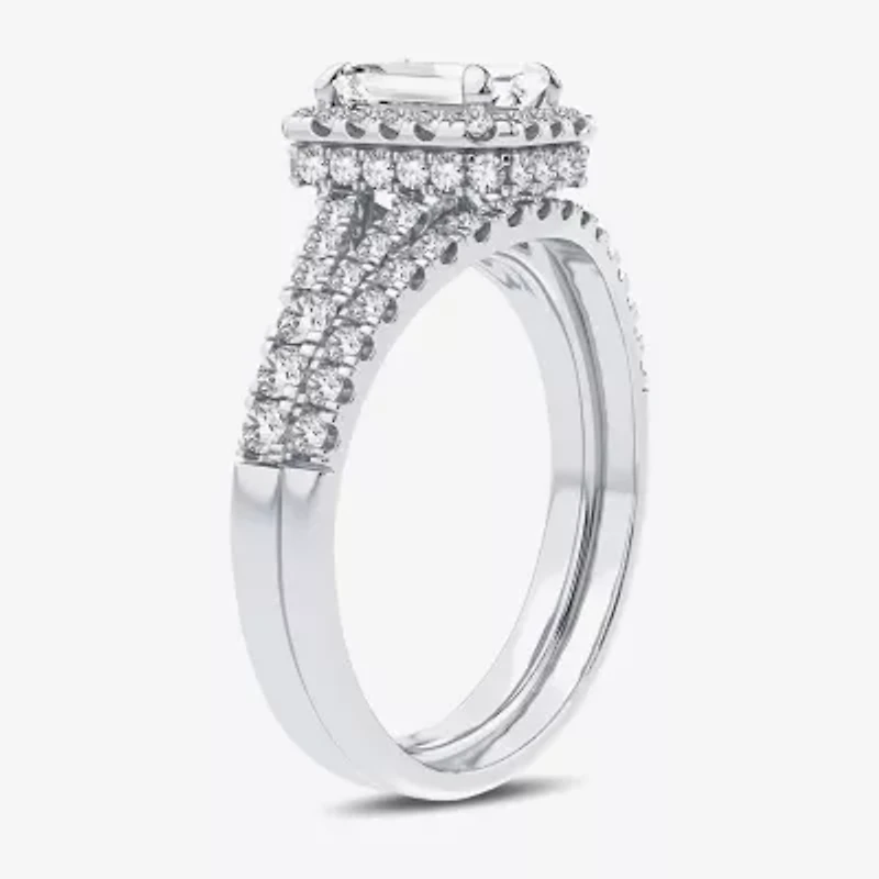 Signature By Modern Bride (H-I / Si1-Si2) Womens 1 3/8 CT. T.W. Lab Grown White Diamond 10K Gold Side Stone Halo Bridal Set