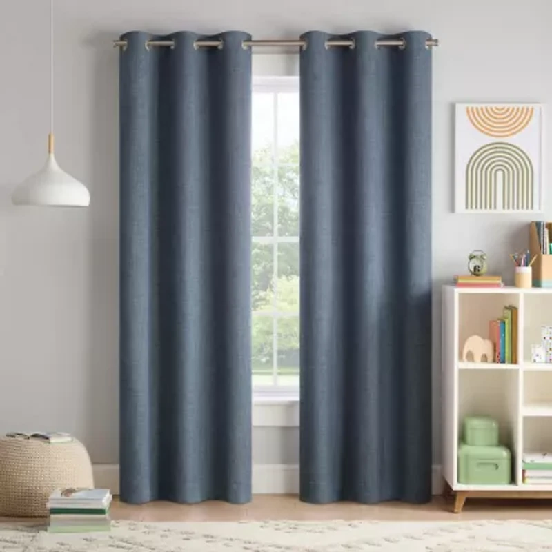 Eclipse Kids Chambray Grommet Top Blackout Single Curtain Panel