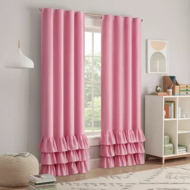 Eclipse Kids Tiered Ruffle Rod Pocket Blackout Single Curtain Panel