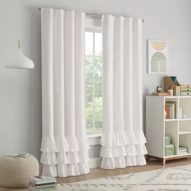 Eclipse Kids Tiered Ruffle Rod Pocket Blackout Single Curtain Panel