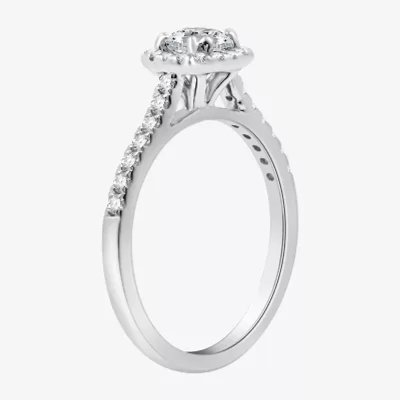 I Said Yes (H-I / I1) Womens 1 CT. T.W. Lab Grown White Diamond Sterling Silver Cushion Side Stone Halo Bridal Set