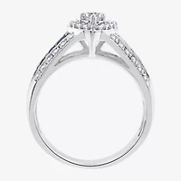 I Said Yes (H-I / I1) Womens 3/8 CT. T.W. Lab Grown White Diamond Sterling Silver Heart Side Stone Halo Engagement Ring
