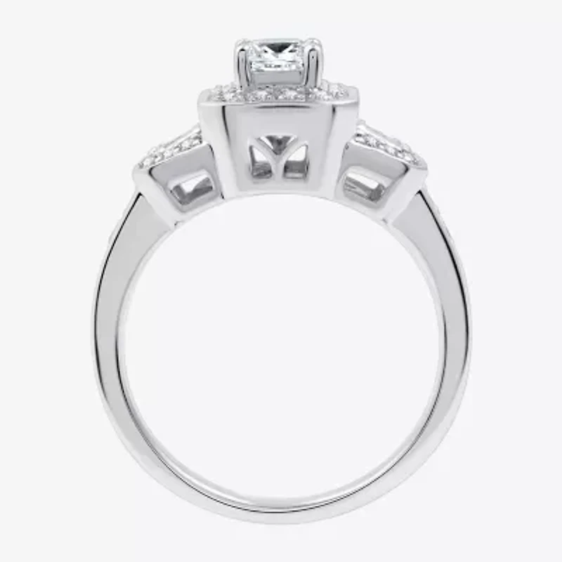 I Said Yes (H-I / I1) Womens 3/4 CT. T.W. Lab Grown White Diamond Sterling Silver Side Stone Halo Engagement Ring