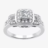 I Said Yes (H-I / I1) Womens 3/4 CT. T.W. Lab Grown White Diamond Sterling Silver Side Stone Halo Engagement Ring