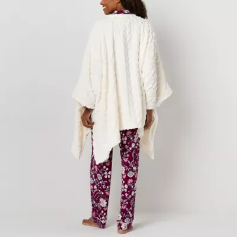Liz Claiborne Poncho Womens Fleece Long Sleeve Mid Length Robe