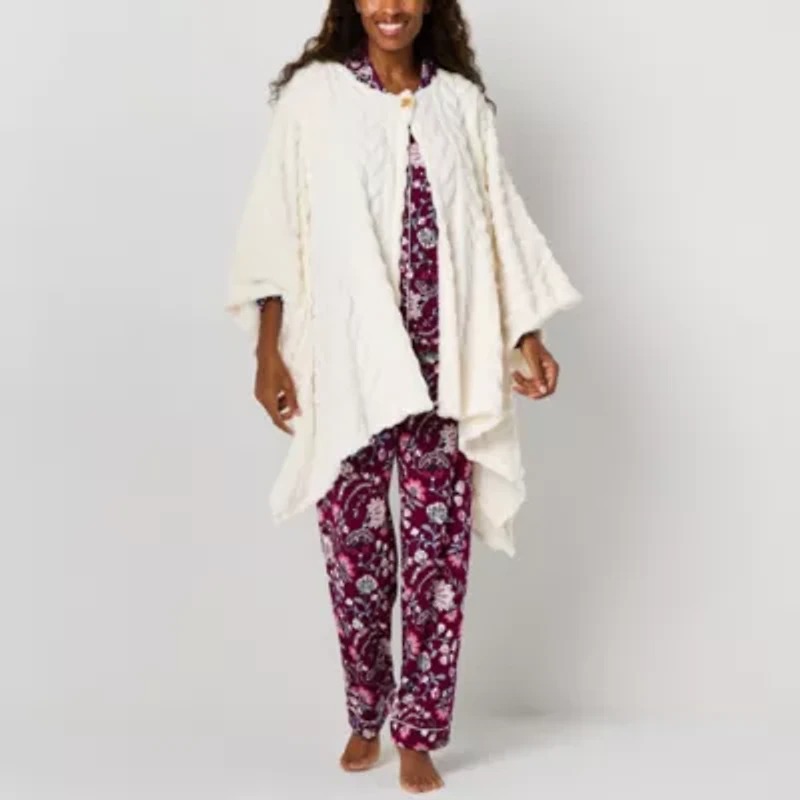 Liz Claiborne Poncho Womens Fleece Long Sleeve Mid Length Robe
