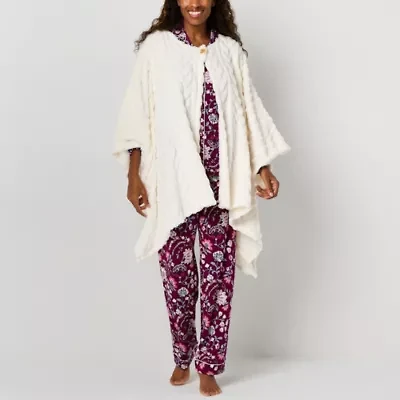 Liz Claiborne Poncho Womens Fleece Long Sleeve Mid Length Robe