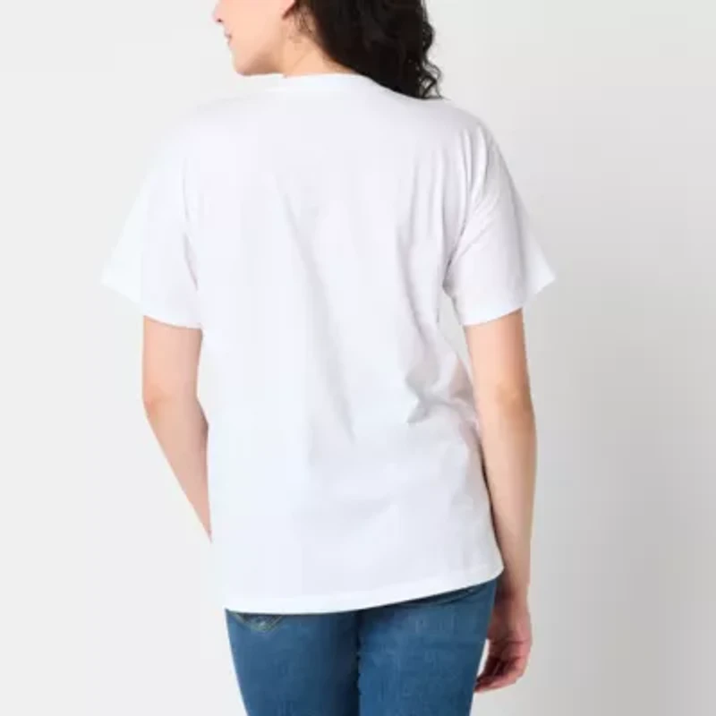 Mickey And Minnie Vail Boyfriend Tee Womens Crew Neck Short Sleeve Loose Fit Mouse Juniors Graphic T-Shirt