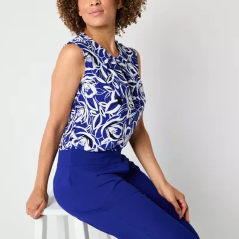 Black Label by Evan-Picone Womens Keyhole Neck Sleeveless Blouse