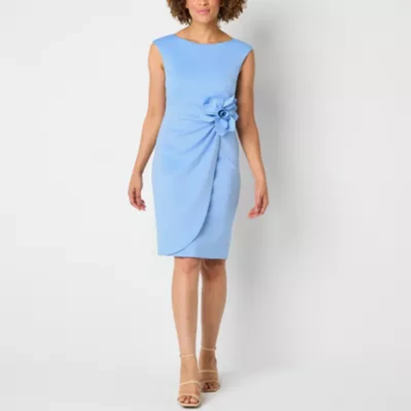 Jessica Howard Floral Applique Womens Short Sleeve Sheath Dress